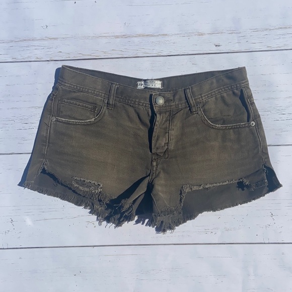 Free People Pants - Free People Olive, Button Fly, Distressed Shorts